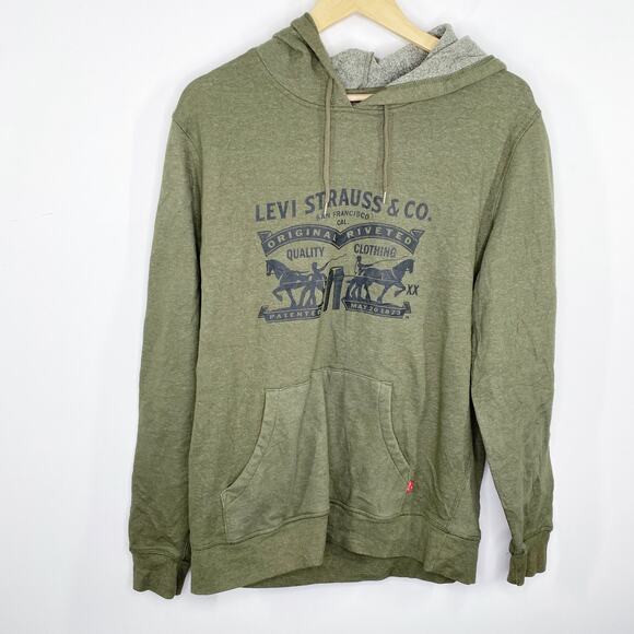 Levi's Green Long Sleeve Logo Graphic Pullover Hoodie Men's Size Medium M - Picture 1 of 7